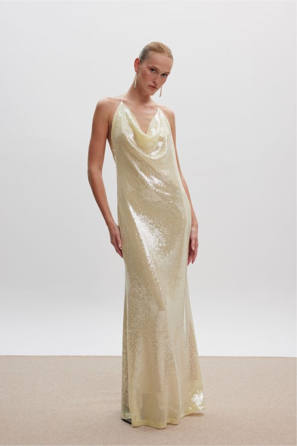 Irina Sequin Maxi Dress Butter Yellow - Image 4