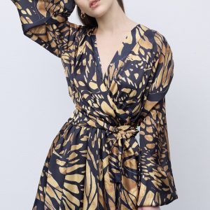Butterfly Mosaic Wrap Mini Dress